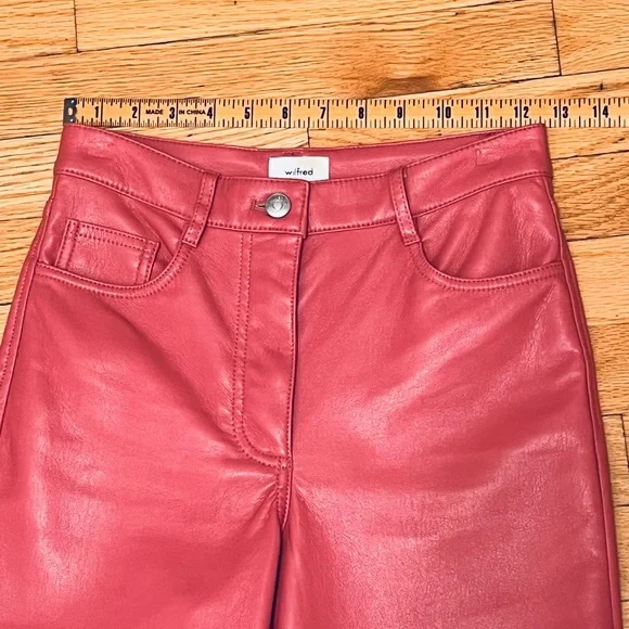 Wilfred Aritzia The Melina Faux Vegan Leather Straight Leg Pants Size 0 Pink - Picture 3 of 10